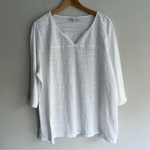 Emily Daniels White Textured Lace Detail Women's Blouse 2X